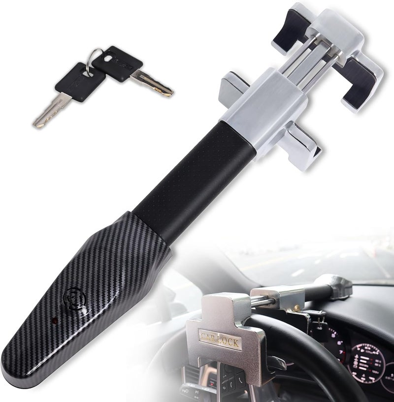 Hoqqf Steering Wheel Lock with Alarm,Heavy-Duty Anti-Theft Security Device for Cars Trucks & SUVs,Includes 2 Keys (Black) - Image 1